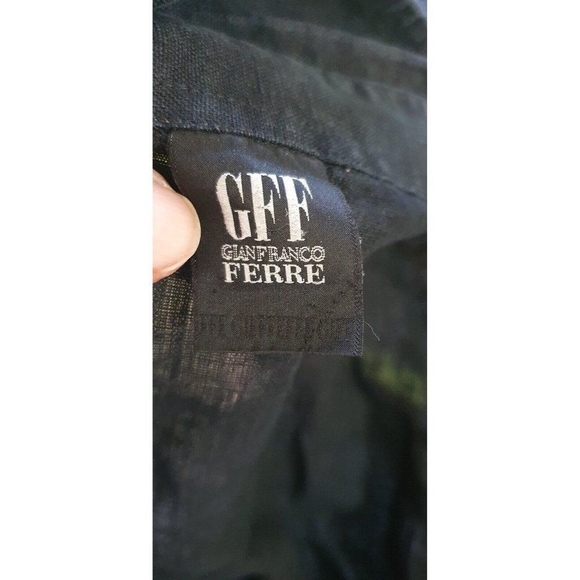 Gianfranco Ferre Vintage Black Shirt, 100% lino Long Sleeves Button Blouse - Picture 6 of 14